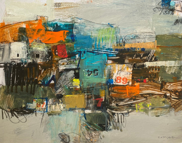 Abstraction aux blocs orange et turquoise — Rachid Taleb (Vendu)