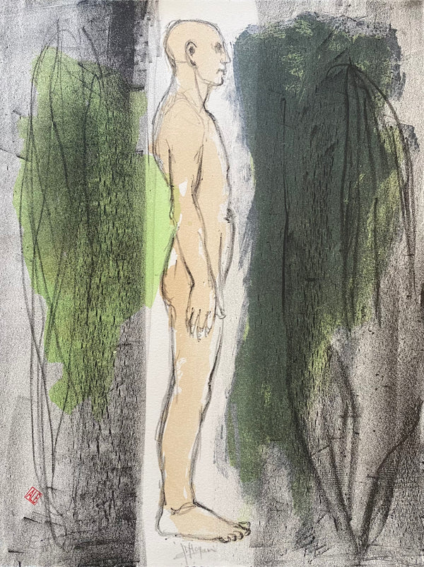 Silhouette debout entre des zones vertes et noires — Bouchta El Hayani (Vendu)