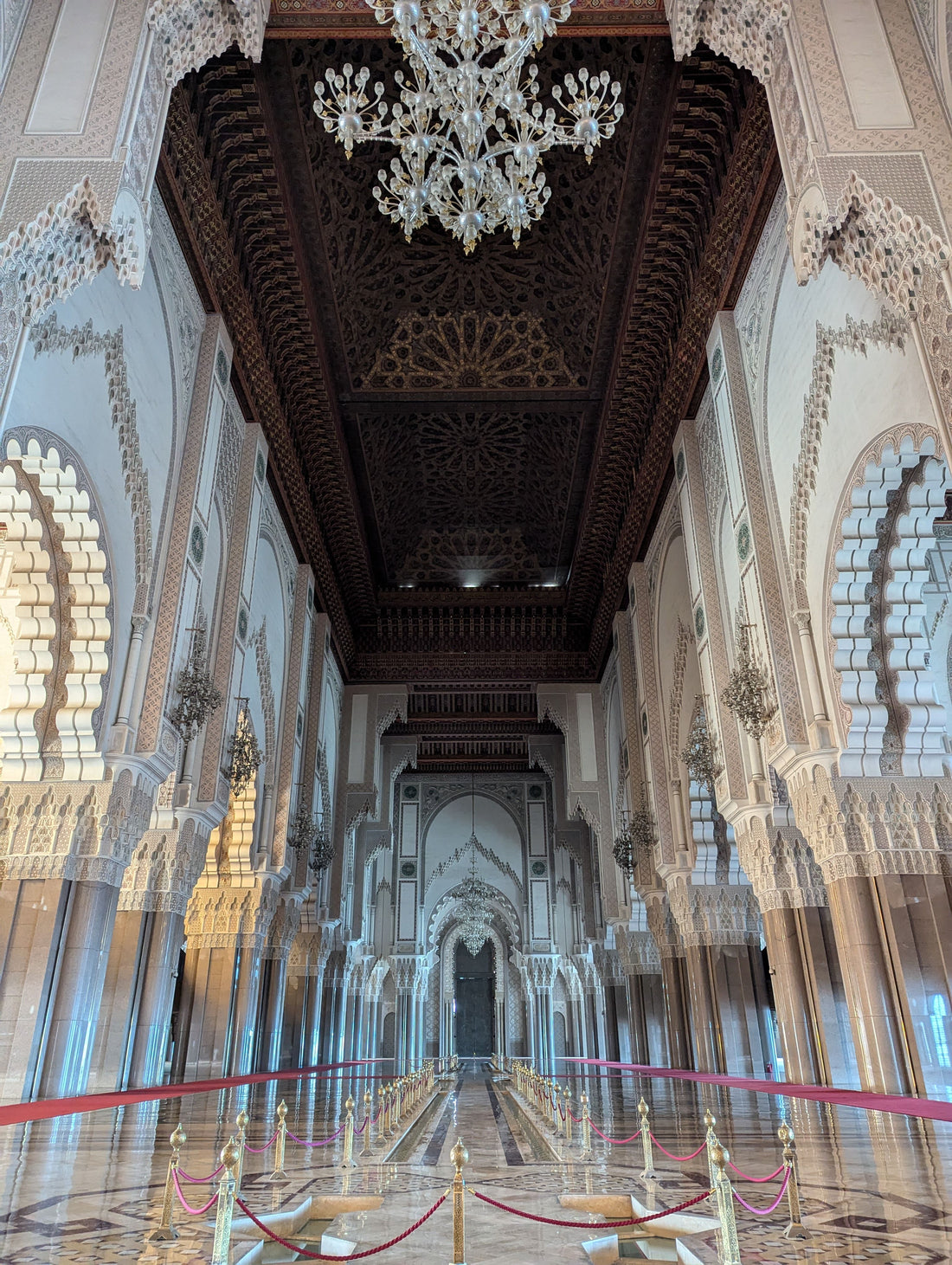 Carved and painted interior of the Hassan II Mosque in Casablanca