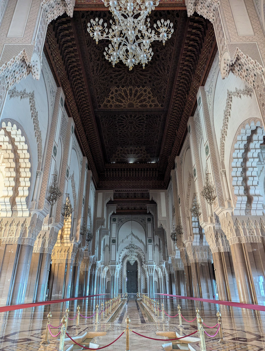 Carved and painted interior of the Hassan II Mosque in Casablanca
