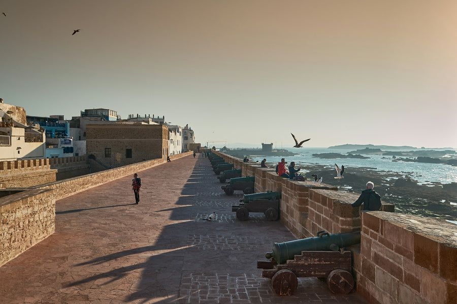 Essaouira ramparts overlooking the Atlantic Ocean and the medina at sunset