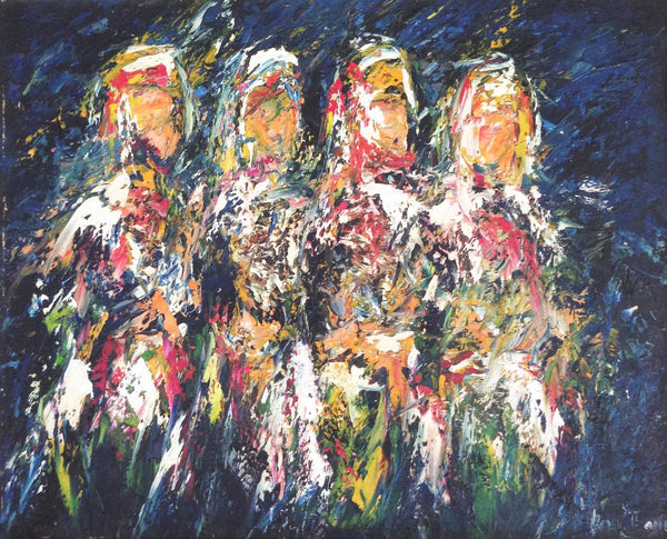 Quatre figures en blanc sur fond nocturne — Abdelaziz Koutbane (Vendu)