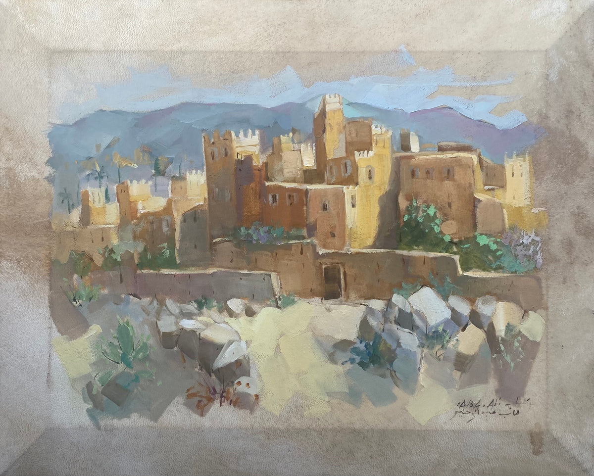Kasbah au pied des montagnes bleues — Abderrahim Saba, 40 × 50 cm
