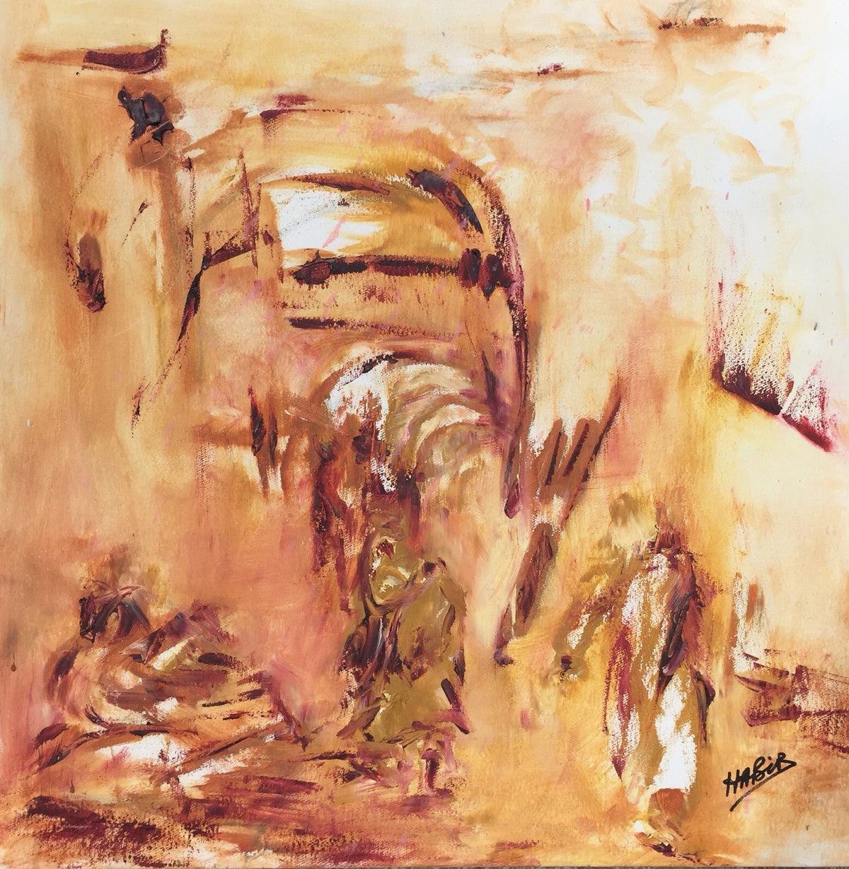 Œuvre en technique mixte III — Habib Moufaddal, 61 × 61 cm