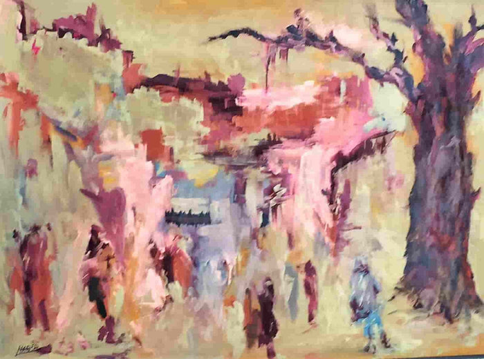 Habib Moufaddal — Grande œuvre en technique mixte — tableau marocain
