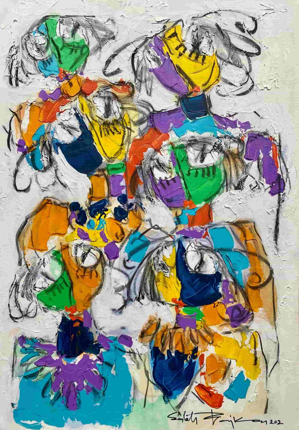 Large Moroccan Figurative Painting II — Salah Benjkan