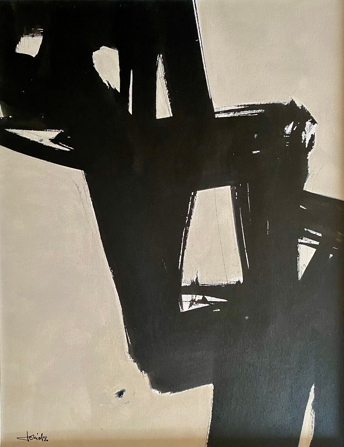 Grands gestes noirs sur fond clair — Youssef Douieb, 65 × 50 cm