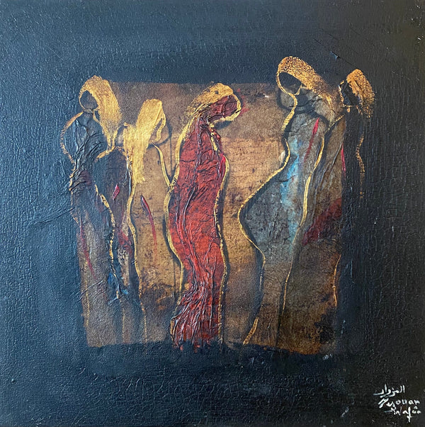 Silhouettes allongées sur fond bleu sombre — Wafaa Mezouar (Vendu)