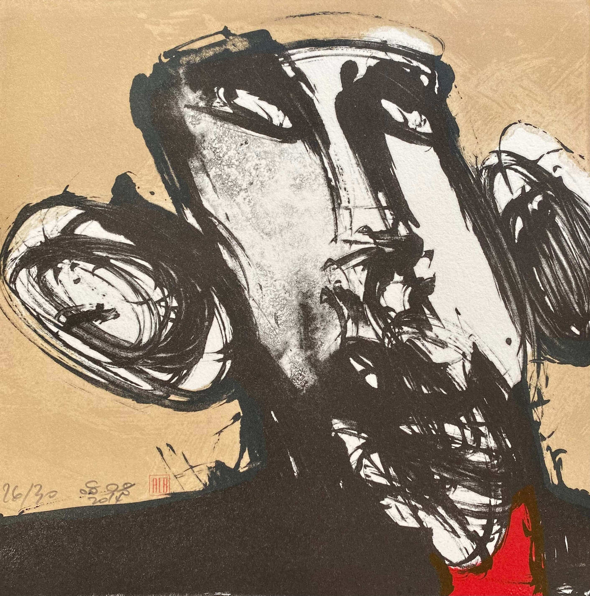Lithographie marocaine — Bouchaib Habbouli, 25 × 25 cm