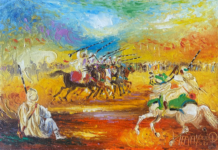 Abdelali Amayoud — Petit tableau figuratif marocain, tbourida