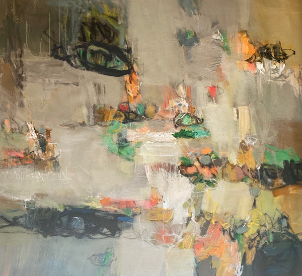 Abstraction grise aux accents verts et orangés — Rachid Taleb (Vendu)