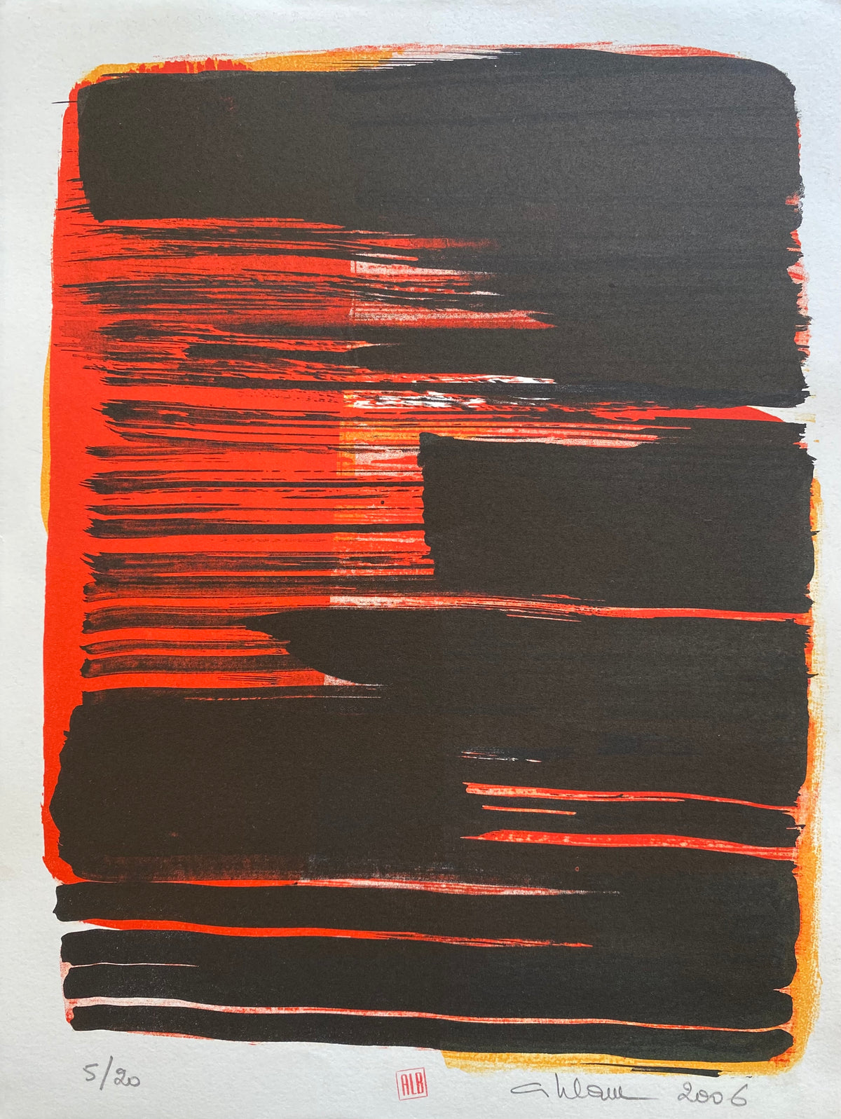 Bandes noires et rouges — Ahlam Lemseffer, 35 × 25 cm
