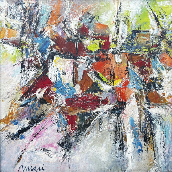 Tableau abstrait aux touches blanches et multicolores — Mezri