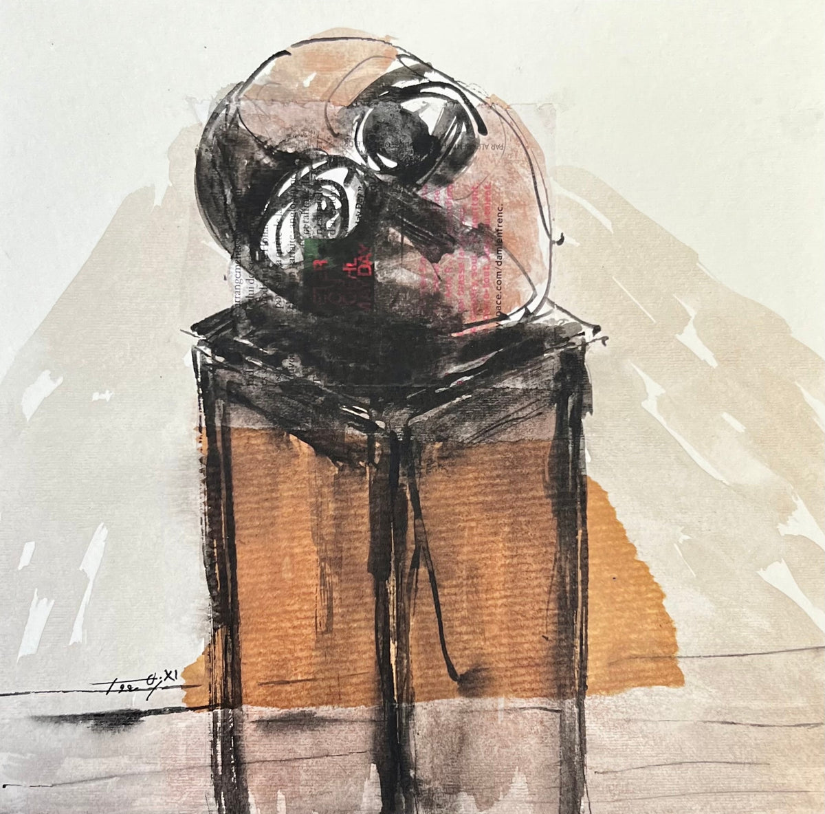 Portrait stylisé aux formes ocres — Abdelkarim El Azhar, 25 × 25 cm