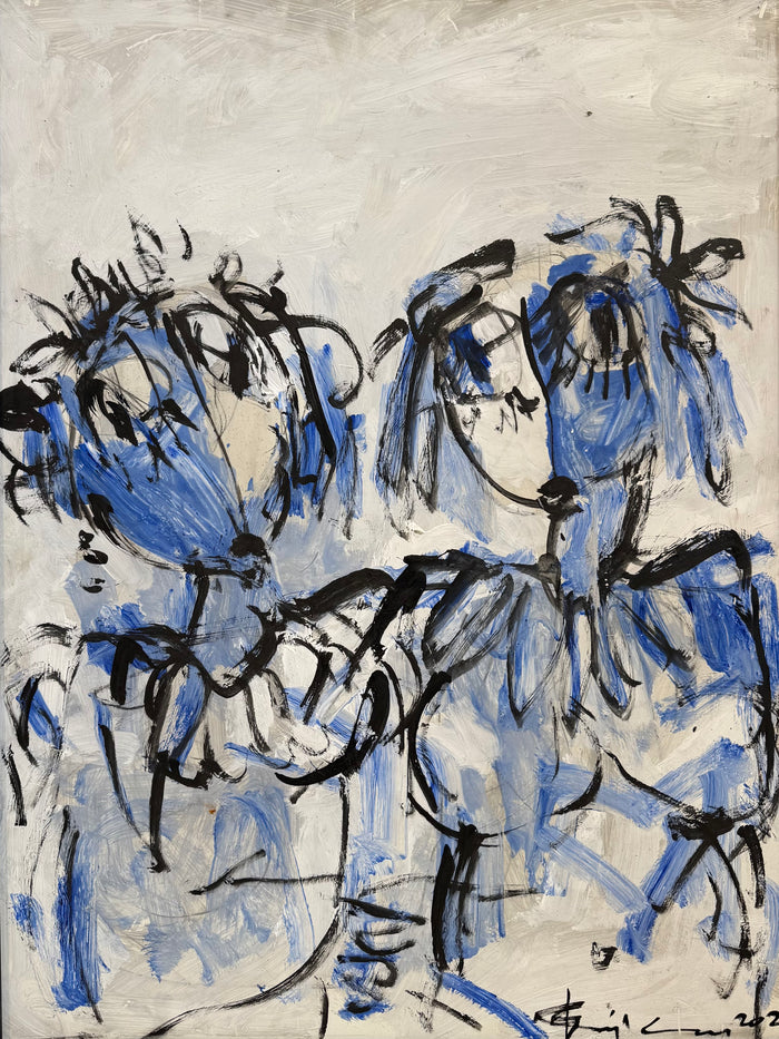Salah Benjkan — Œuvre naïve, acrylique sur bois