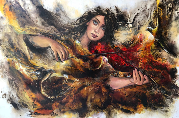 Portrait among Gold and Black Forms — Abdelilah Chahidi, mixed media on canvas, Moroccan painting