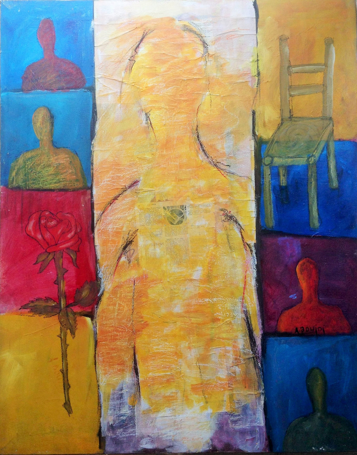 Large Contemporary Collage — Ahmed Bouidi, collage on canvas, Moroccan painting