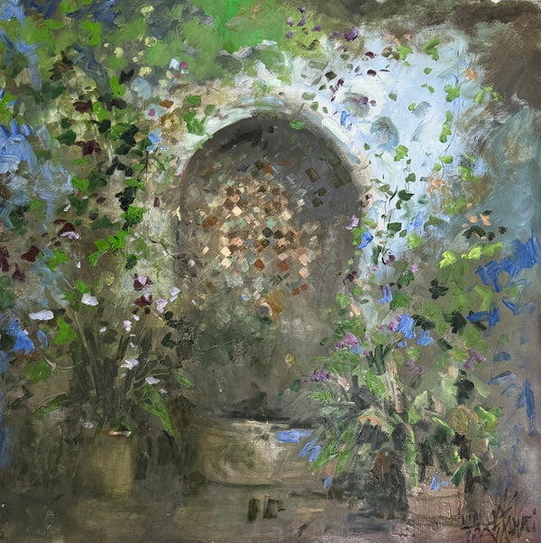 Flowering Doorway Painting — Mohamed Jaamati, mixed media on canvas, Moroccan painting