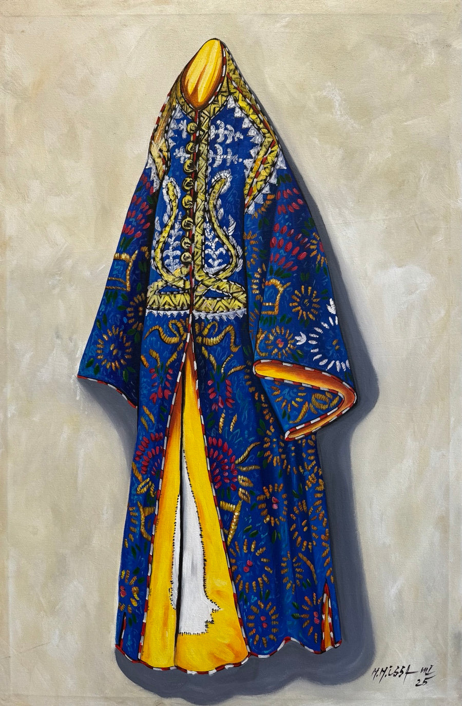 Caftan marocain 2026 — Mohammed Issami, technique mixte sur toile, 120 × 80 cm